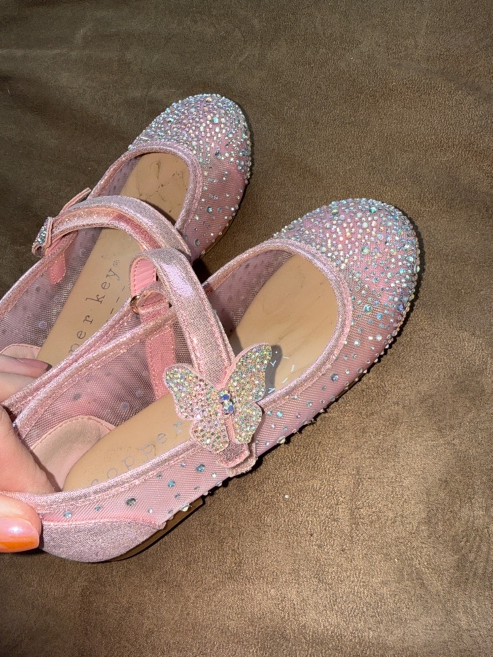 Copper Key Pink Glitter Butterfly Mary Jane Shoes - Picture 3 of 7